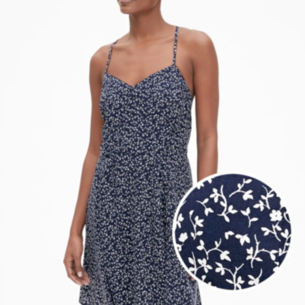 GAP Floral Print Fit and Flare Cami Dress Navy Floral